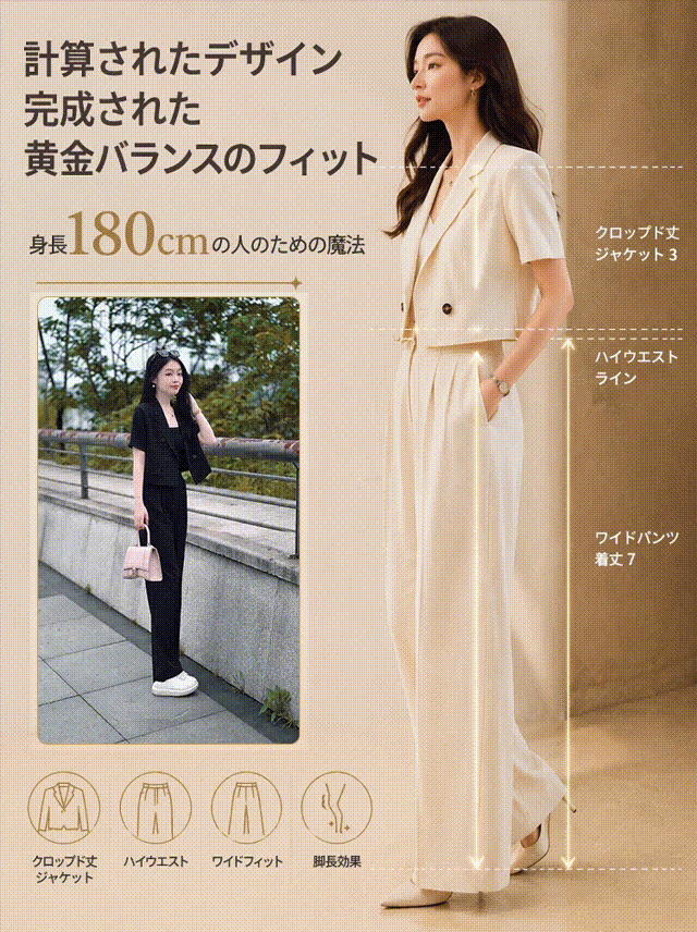 【シワになりにくい】ショート丈ブレザー＋ワイドパンツセット