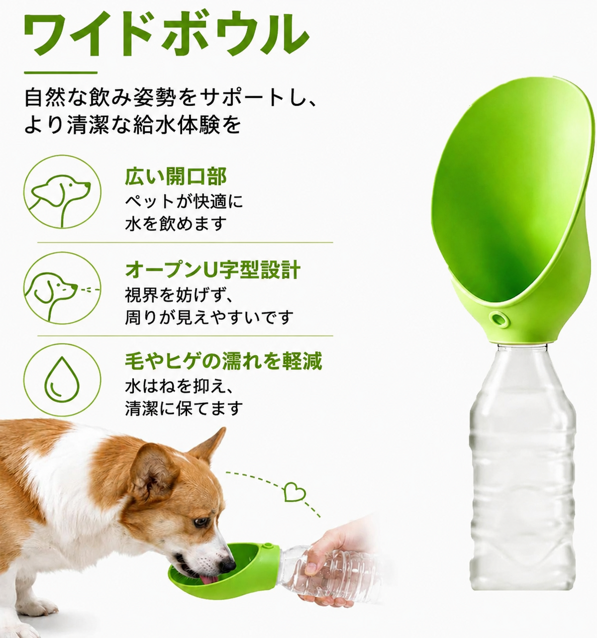 携帯用犬用給水ボトルアダプター、漏れ防止ペット用給水注ぎ口