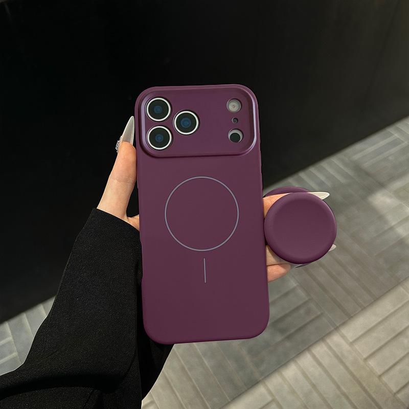 AI撮影ボタン付き マグネットスタンド内蔵シリコンケース｜iPhone 12〜iPhone 18 Pro Max対応