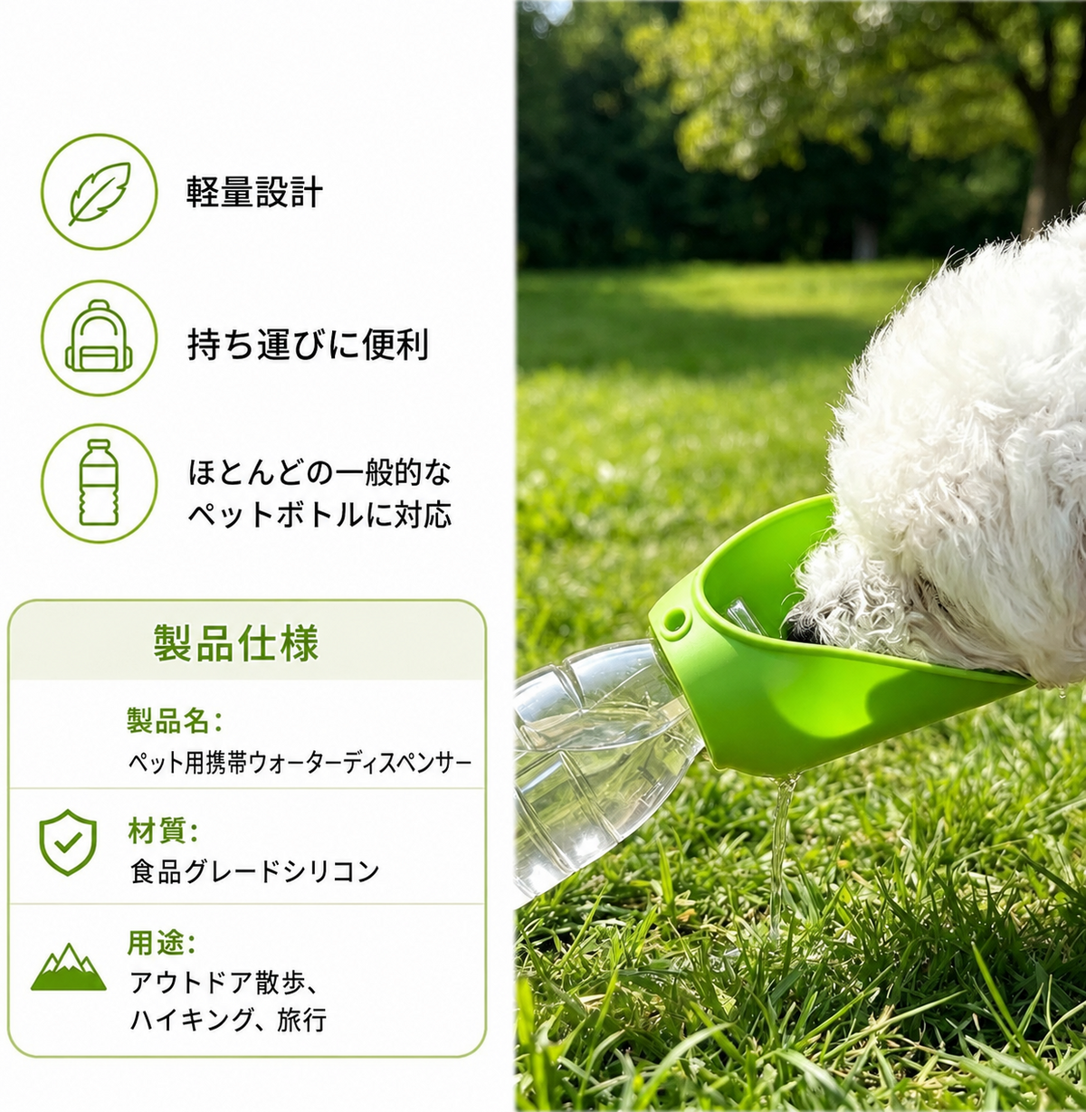 携帯用犬用給水ボトルアダプター、漏れ防止ペット用給水注ぎ口