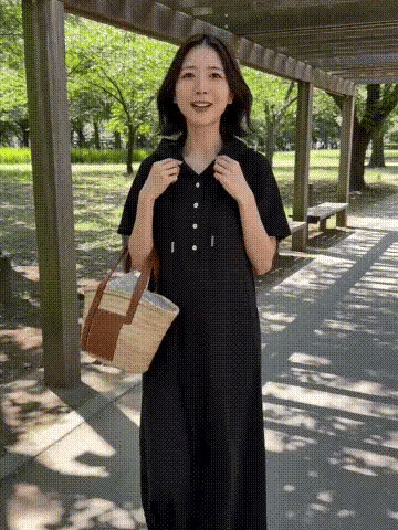 和風フード付き半袖ドット柄ワンピース（背中パッチワーク）