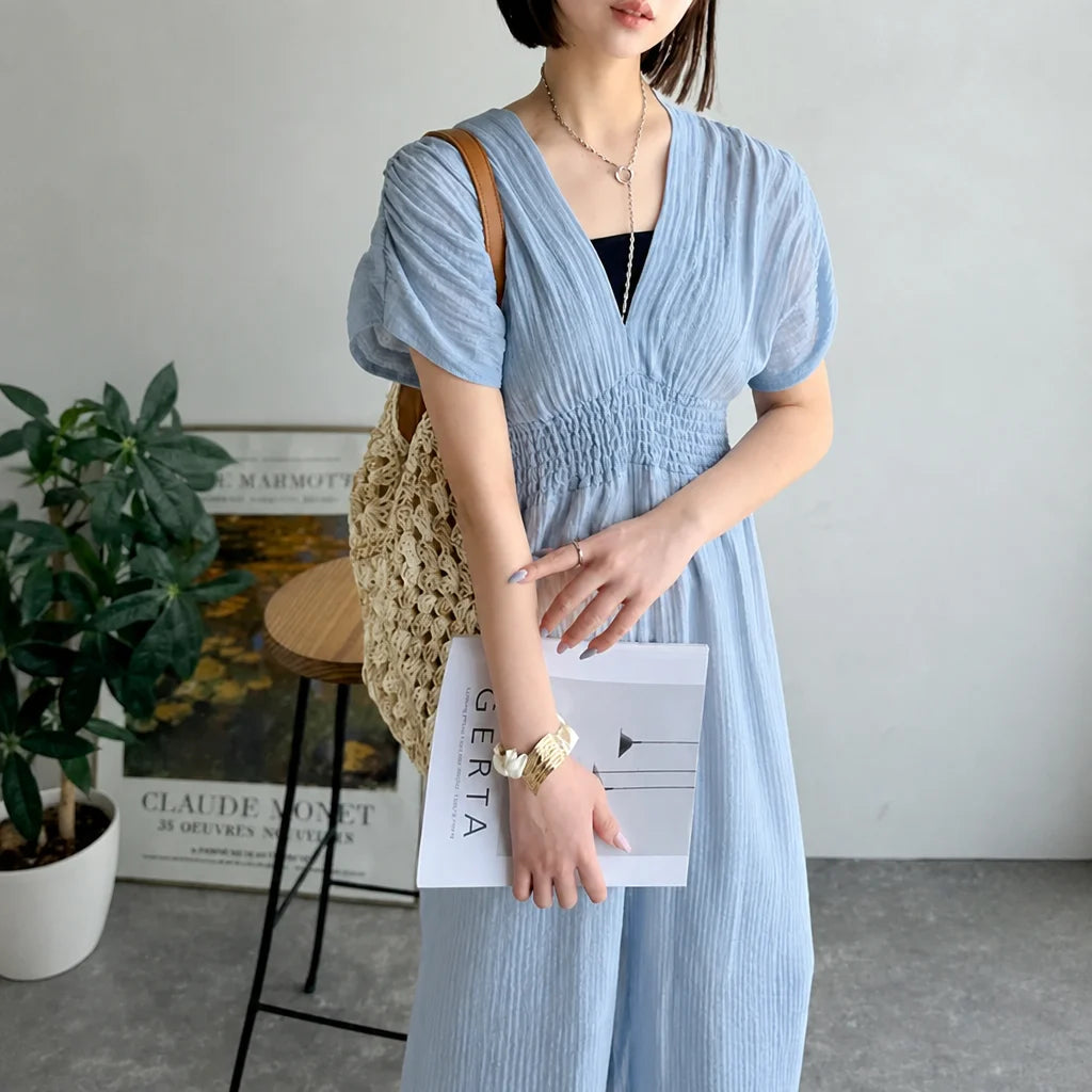 【1枚で上品カジュアル】「部屋着感ゼロ」のオールインワン。高めのウエスト位置で圧倒的なスタイルアップ！