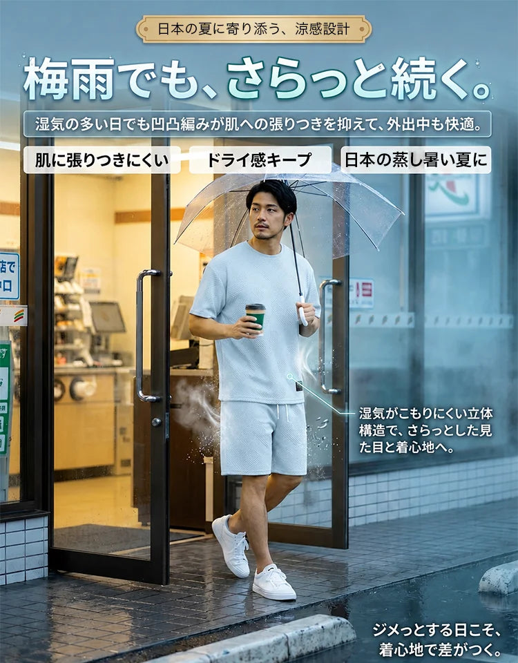 幾何学柄ジャカード半袖セットアップ