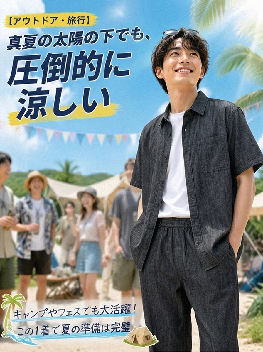 【岡山児島】アイスシルク冷感リネンシャツセットアップ