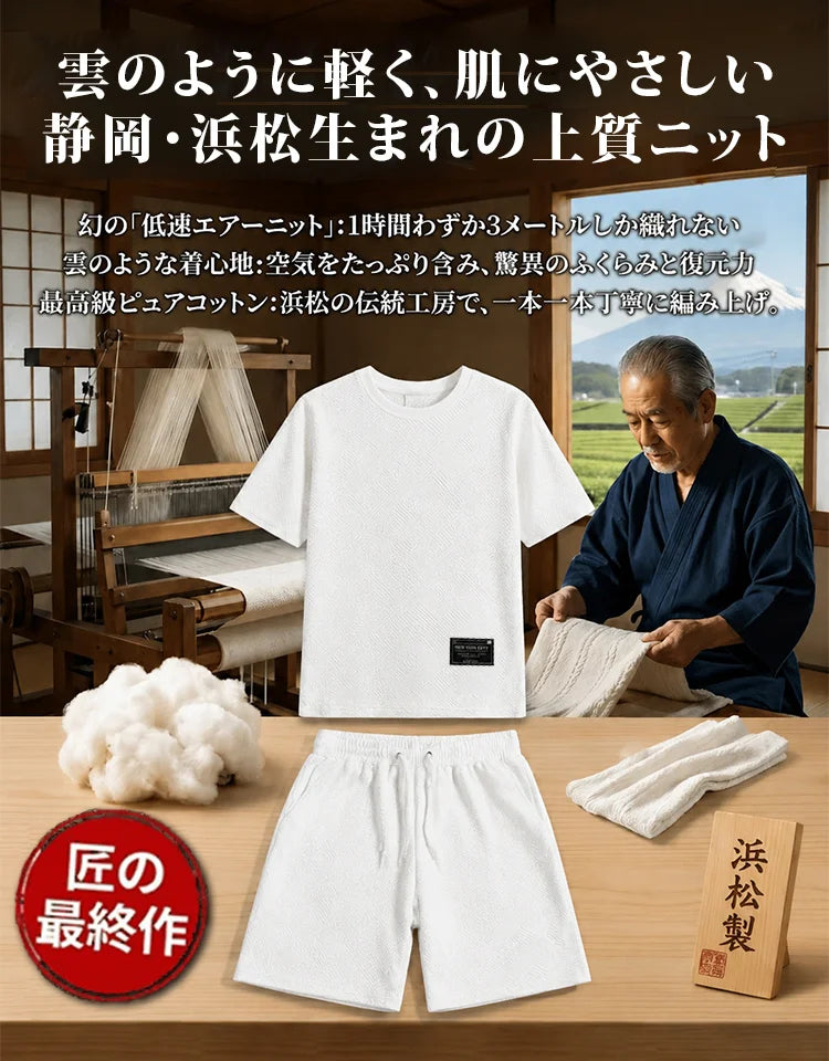 幾何学柄ジャカード半袖セットアップ