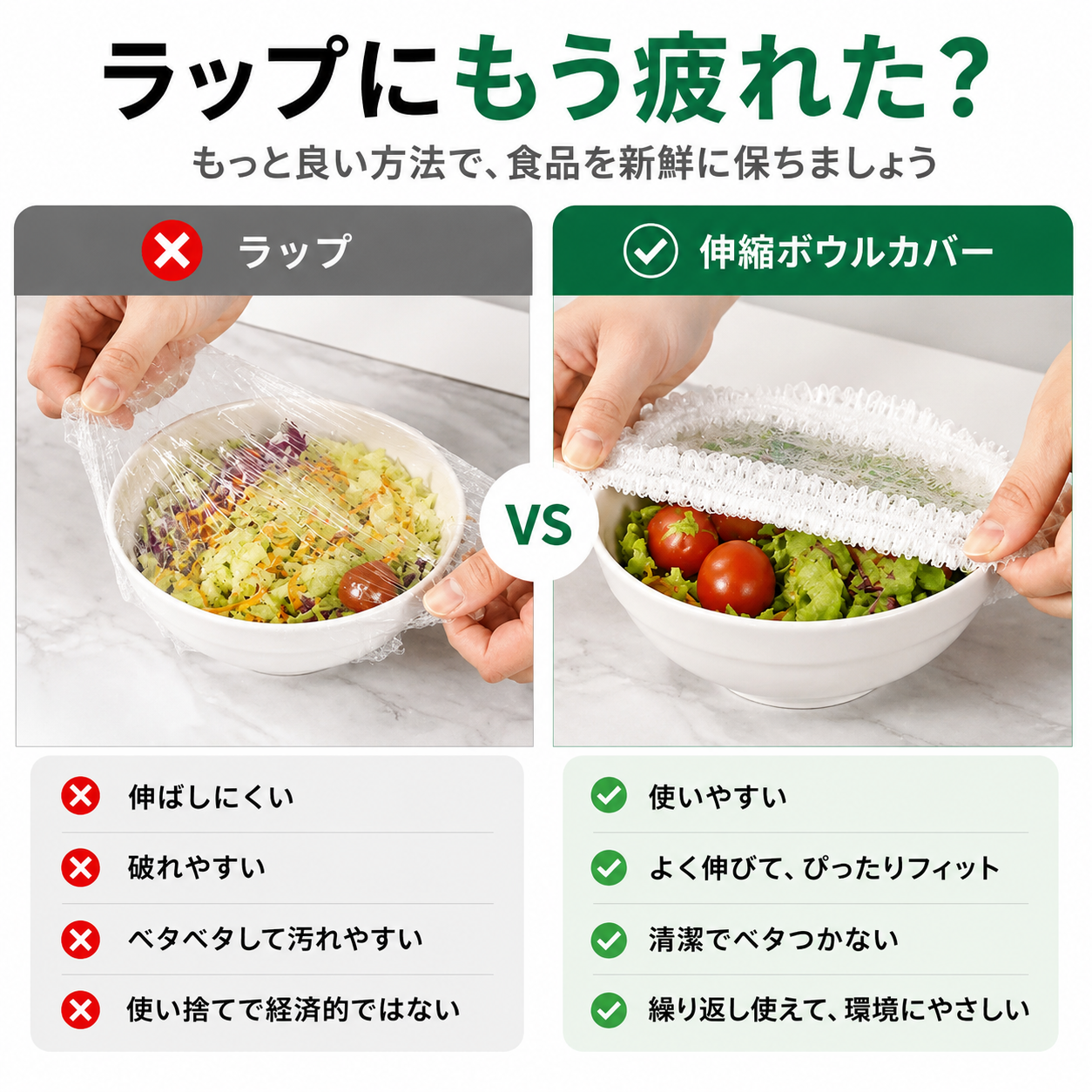 ✨100枚入り 使い捨て伸縮式食品カバー（ボウル・皿用）