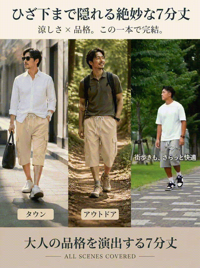 メンズレイジースタイル7分丈ショートパンツ