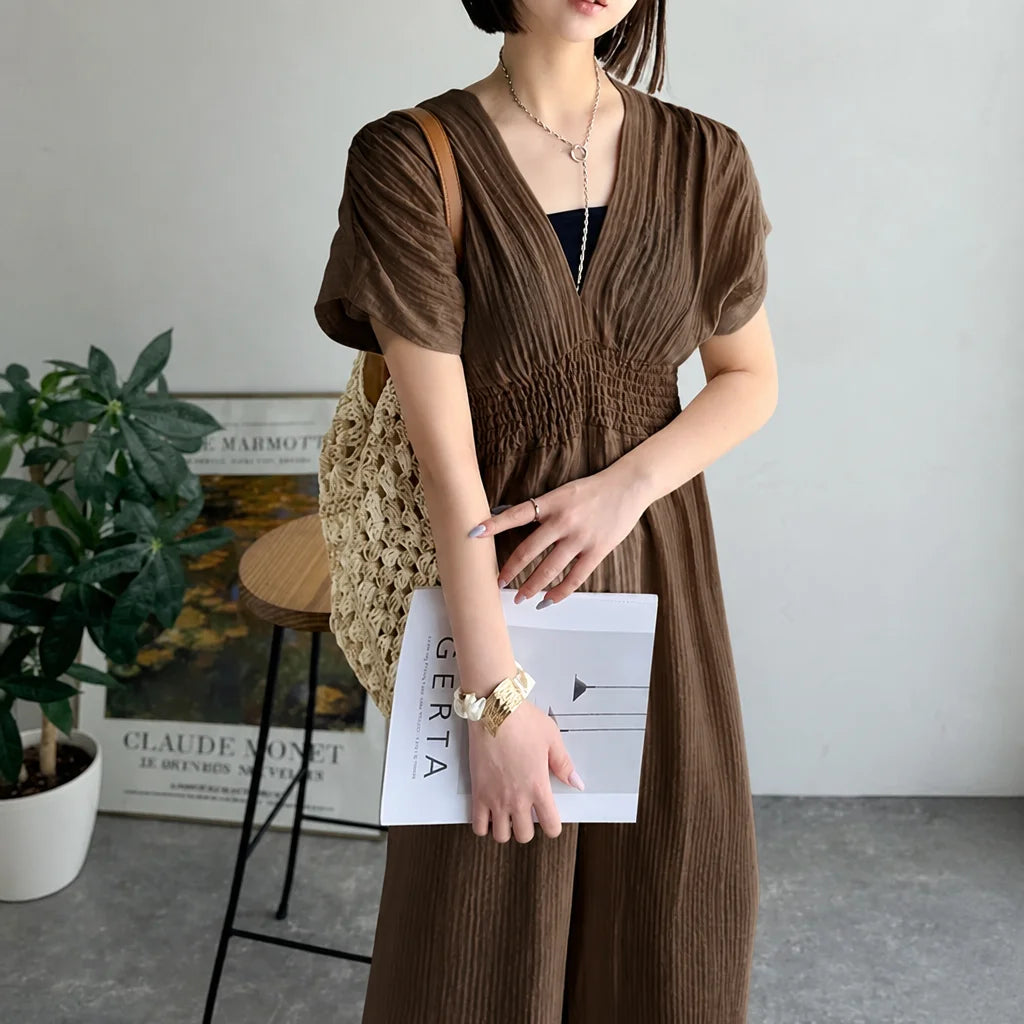 【1枚で上品カジュアル】「部屋着感ゼロ」のオールインワン。高めのウエスト位置で圧倒的なスタイルアップ！