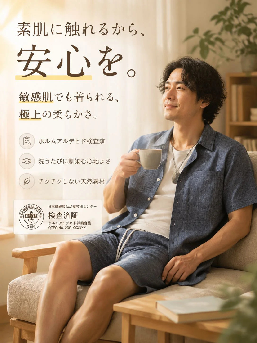 【極上の清涼感】浜松仕立て・特選綿麻セットアップ（開襟シャツ×ドローコードショーツ）