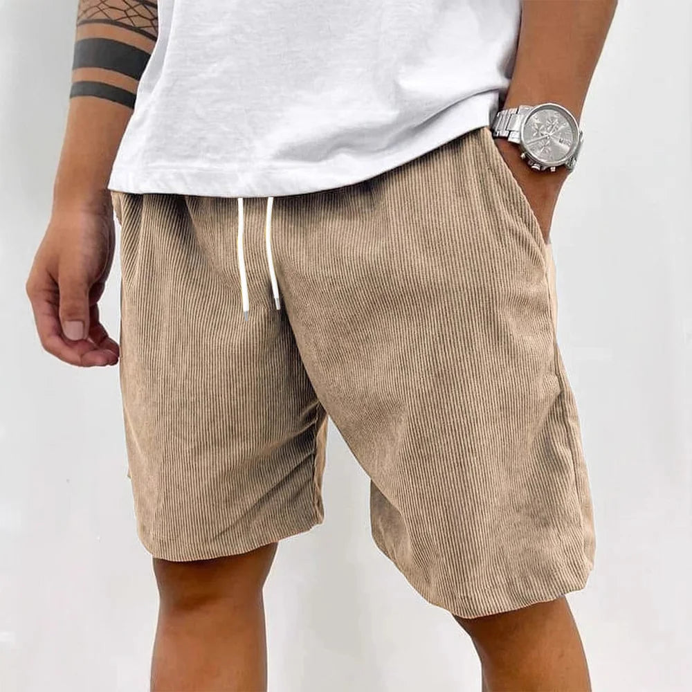 無地コーデュロイストライプメンズショートパンツ