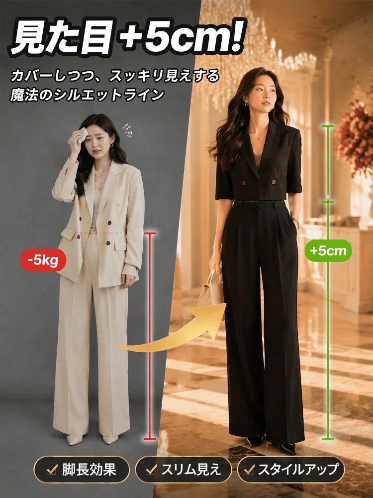 【シワになりにくい】ショート丈ブレザー＋ワイドパンツセット