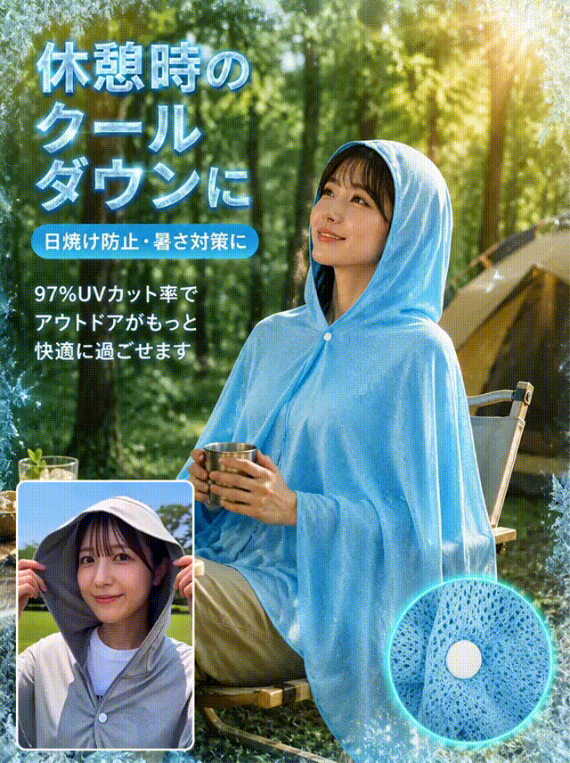 ひんやり冷感UVカット多機能サマーケープ