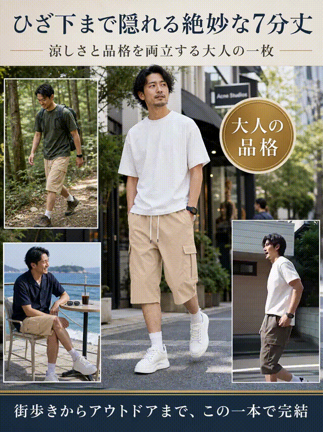 メンズレイジースタイル7分丈ショートパンツ