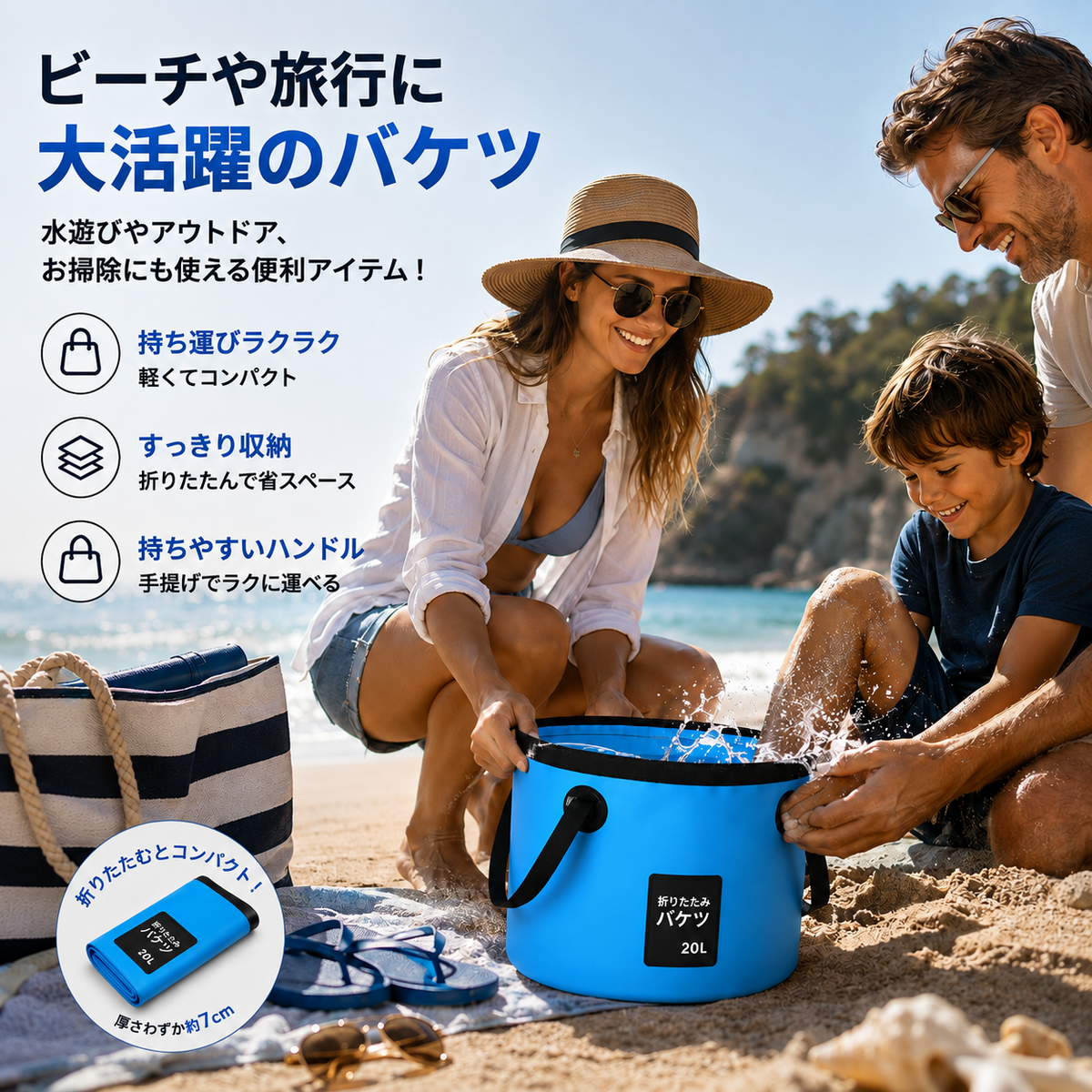 🚰 折りたたみ式・持ち運びバケツ  アウトドアやお出かけに大活躍！どこでも使える便利な水入れ
